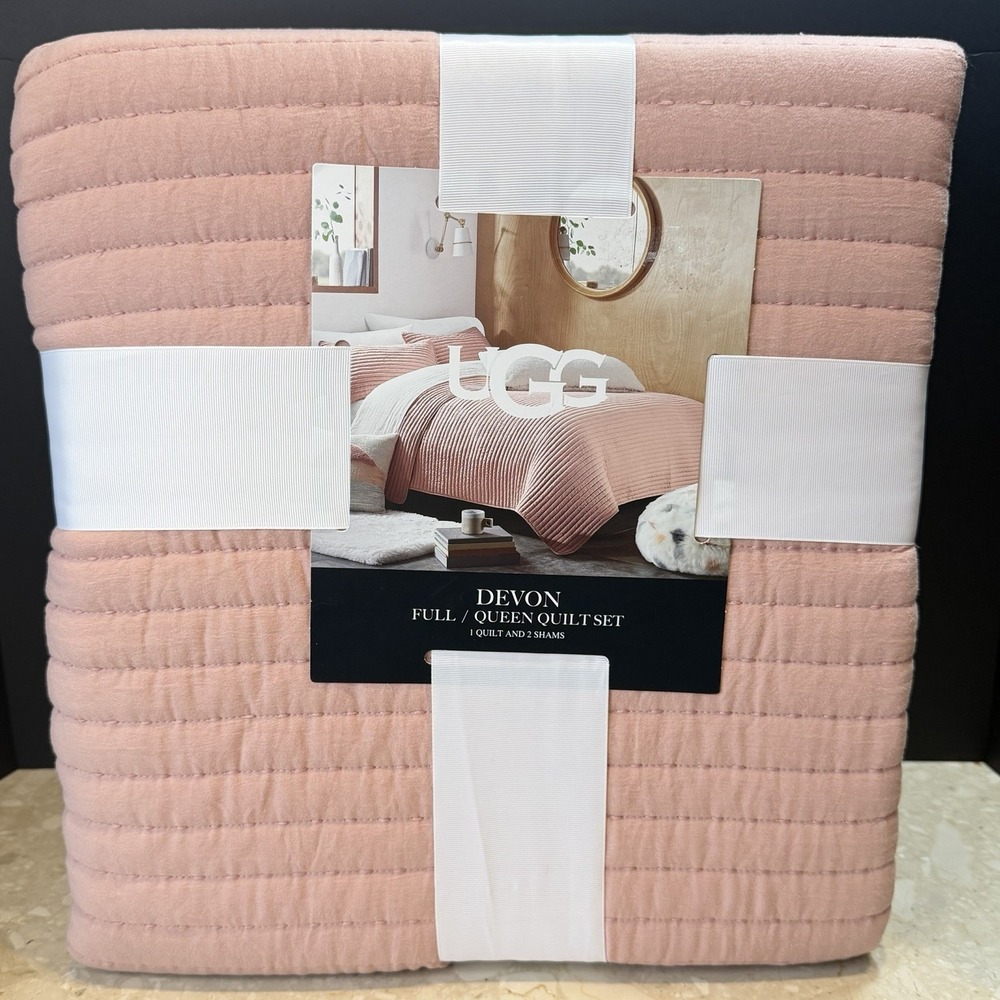 UGG Devon Full/Queen Quilt Comforter 2 Shams Set LA Sunset Pink
